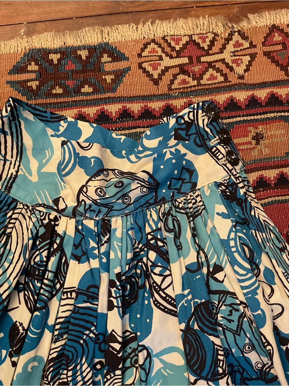 1950s Tiki Halter Circle Skirt Bolero 3pc Set Blue Black Cotton XS - Picture 8 of 15
